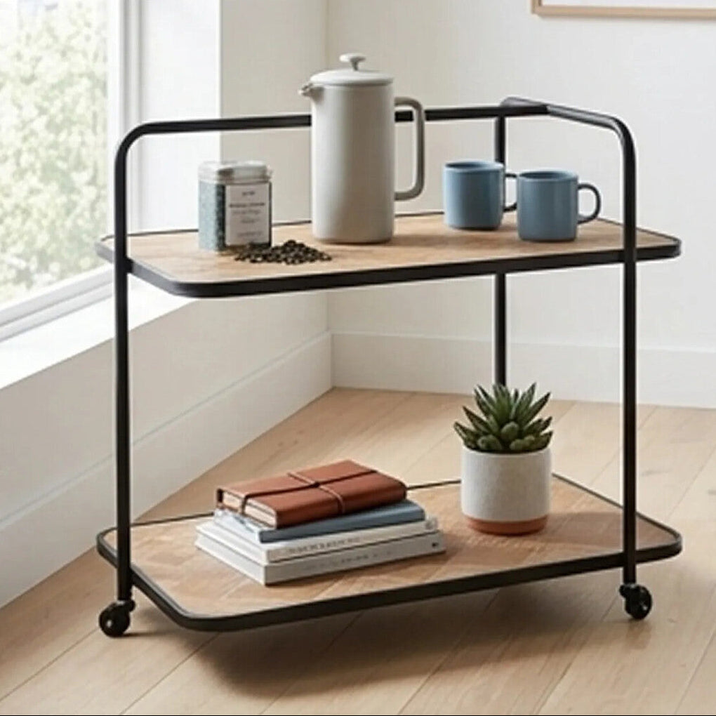 Natural 2 Tier Trolley with Parquet Pattern | Kickford