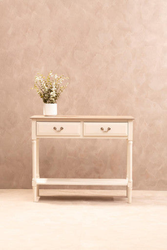 White 2 Drawer Wooden Console Table with Shelf | Heritage