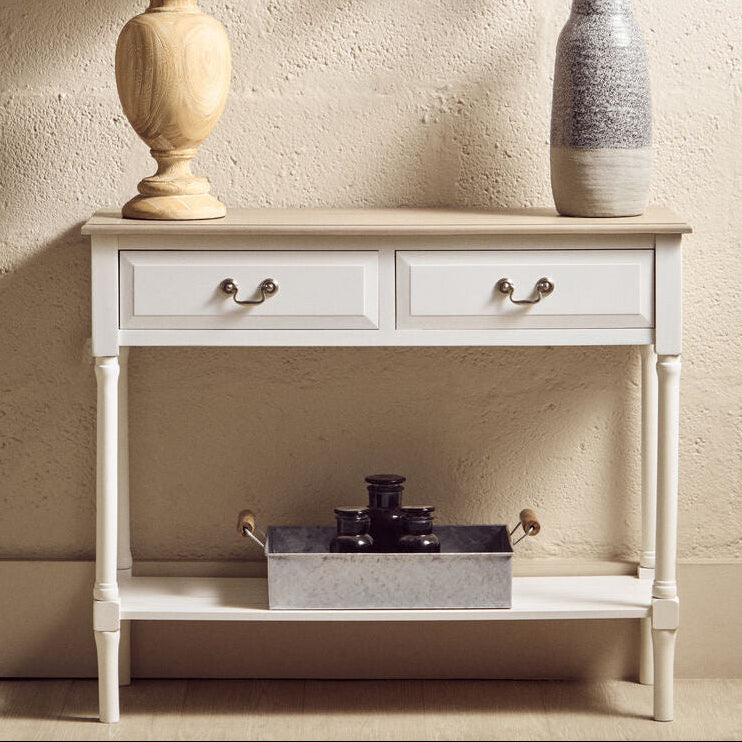 White 2 Drawer Wooden Console Table with Shelf | Heritage