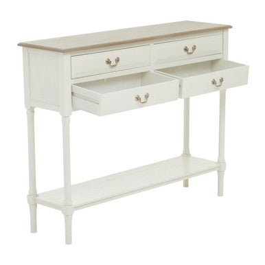 White 4 Drawer Wooden Console Table with Shelf | Heritage