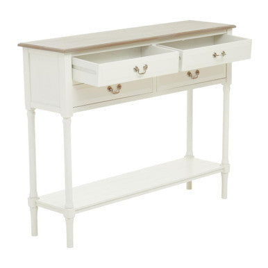 White 4 Drawer Wooden Console Table with Shelf | Heritage