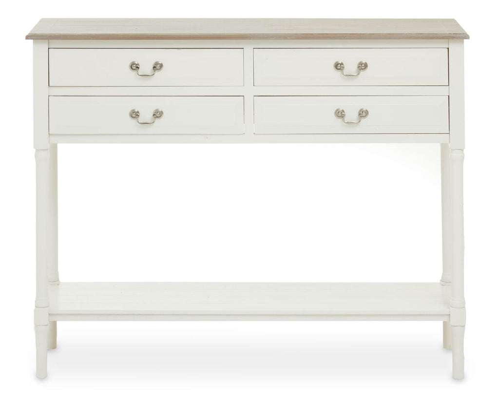 White 4 Drawer Wooden Console Table with Shelf | Heritage