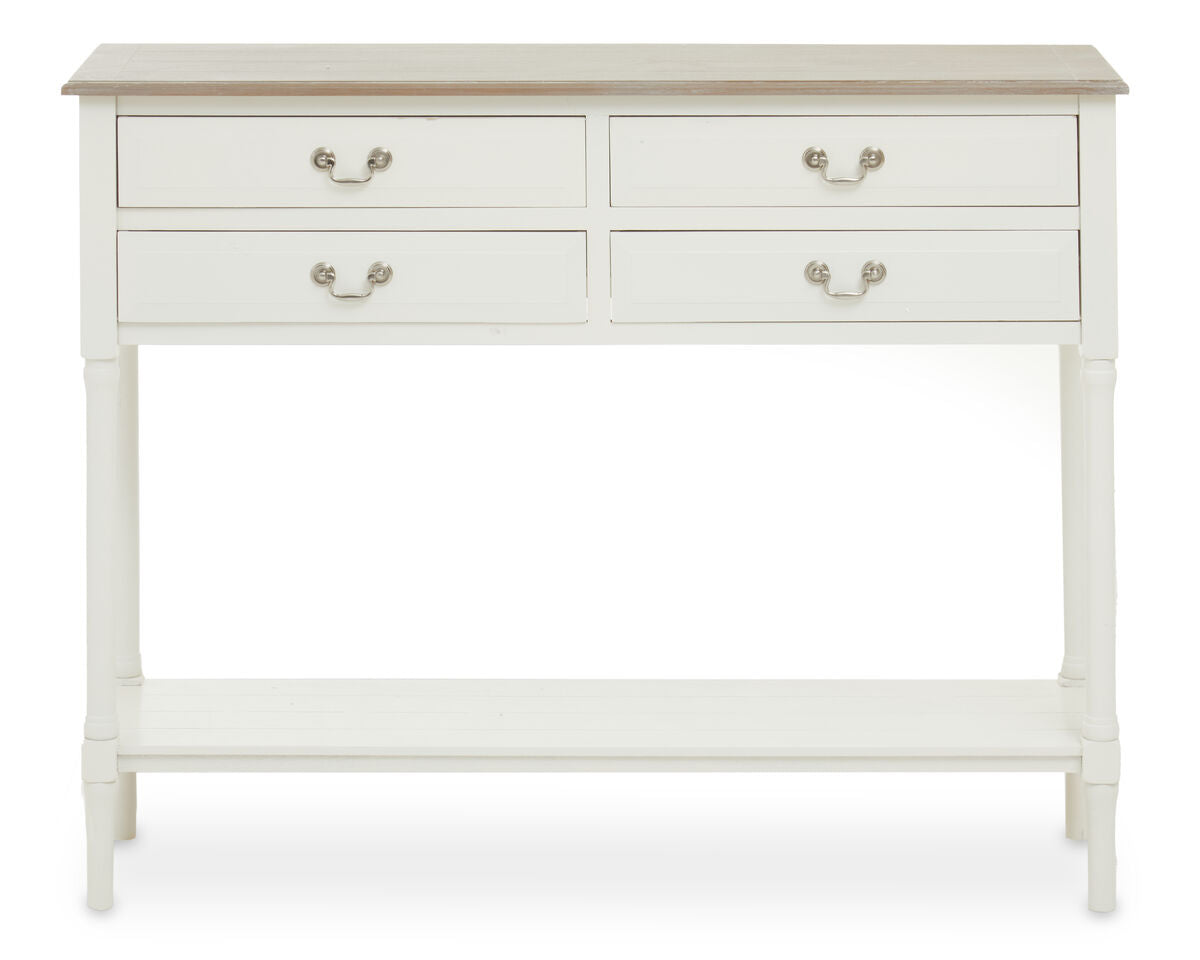 White 4 Drawer Wooden Console Table with Shelf | Heritage