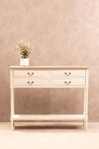 White 4 Drawer Wooden Console Table with Shelf | Heritage