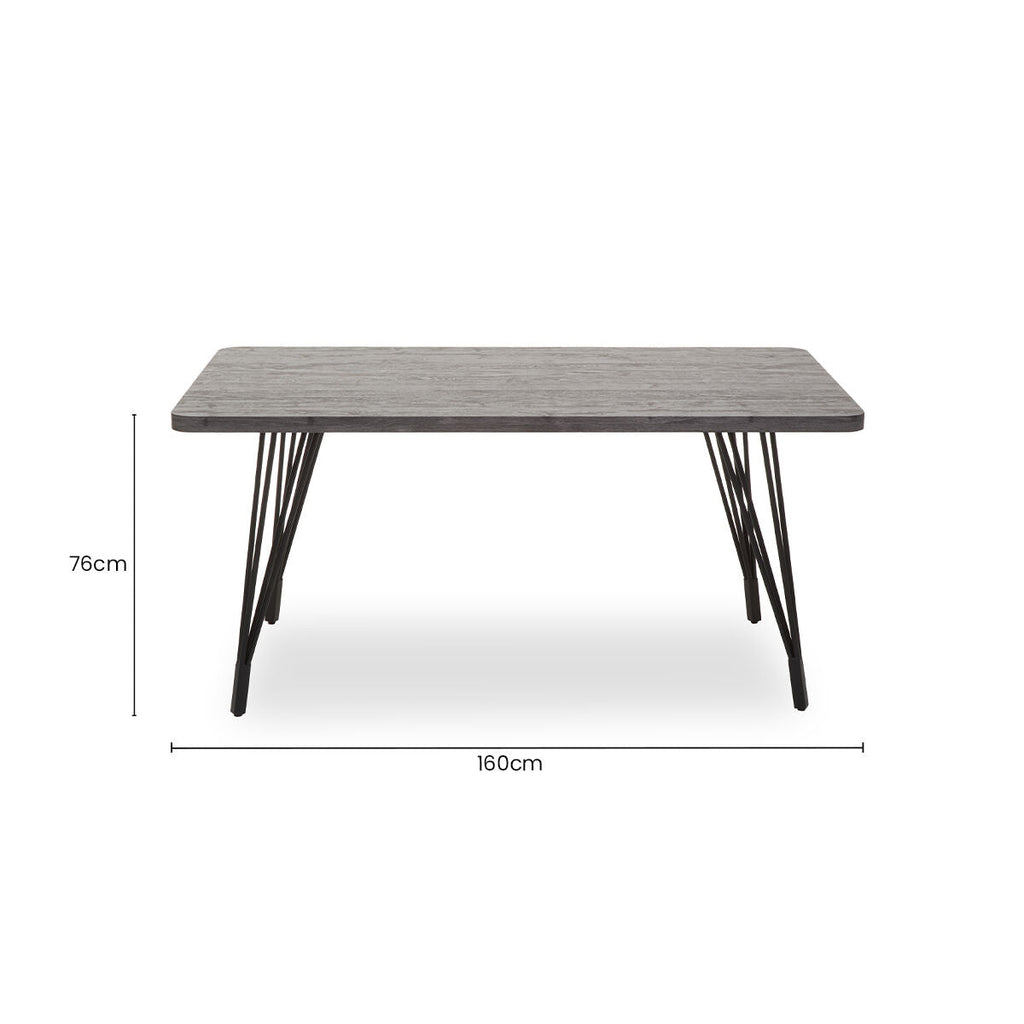 Dark Grey Veneer Wooden Dining Table with Black Slender Legs | Anube