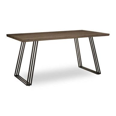 Light Brown Veneer Wooden Top Dining Table with Black U Shaped Metal Base, Adele