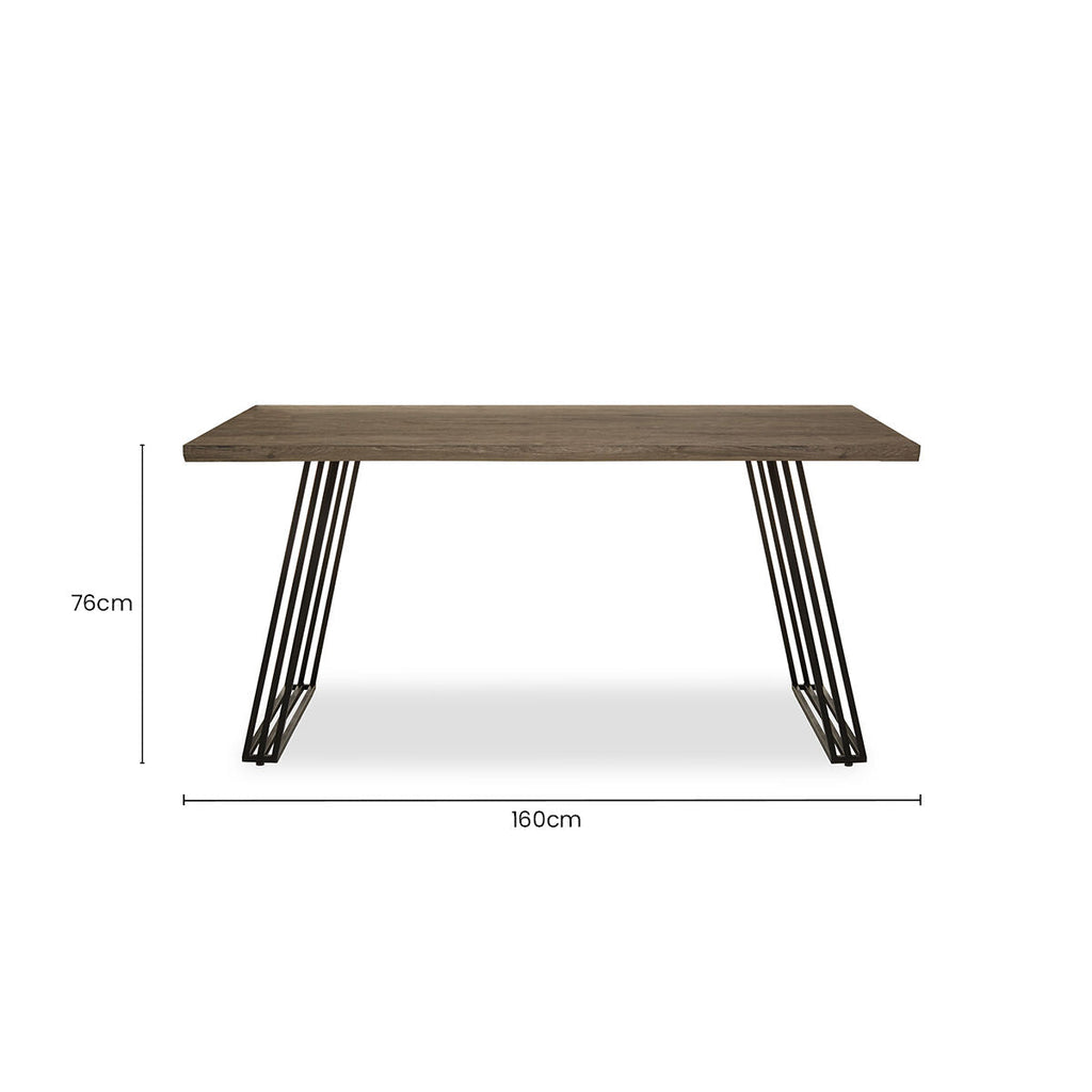 Light Brown Veneer Wooden Top Dining Table with Black U Shaped Metal Base, Adele