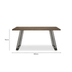 Light Brown Veneer Wooden Top Dining Table with Black U Shaped Metal Base, Adele