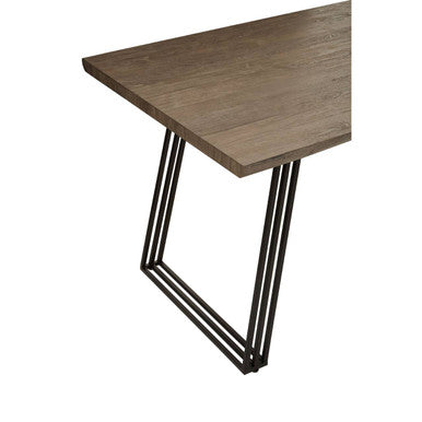 Light Brown Veneer Wooden Top Dining Table with Black U Shaped Metal Base, Adele