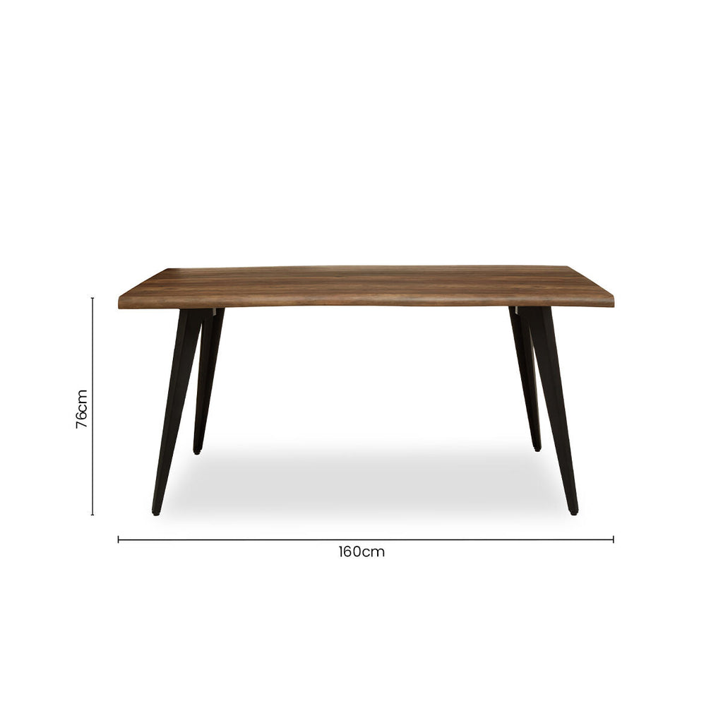 Brown Dark Wood Veneer Top Dining Table with Black Slender Legs | Assia