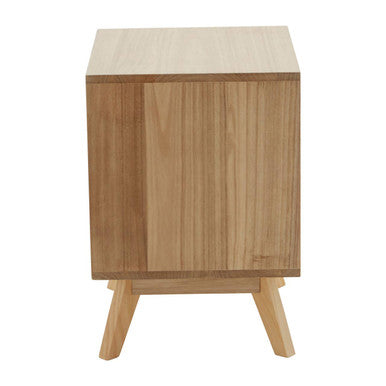 Grey and White Two-Drawer Bedside Table with Natural Wood Finish Frame | Watson