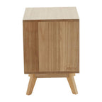 Grey and White Two-Drawer Bedside Table with Natural Wood Finish Frame | Watson