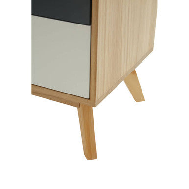 Grey and White Two-Drawer Bedside Table with Natural Wood Finish Frame | Watson