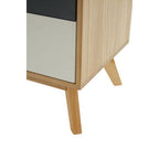 Grey and White Two-Drawer Bedside Table with Natural Wood Finish Frame | Watson