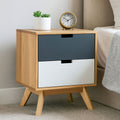 Grey and White Two-Drawer Bedside Table with Natural Wood Finish Frame | Watson