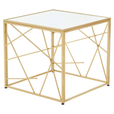 Gold Finish Metal Frame Side Table with Mirror Top | Farran