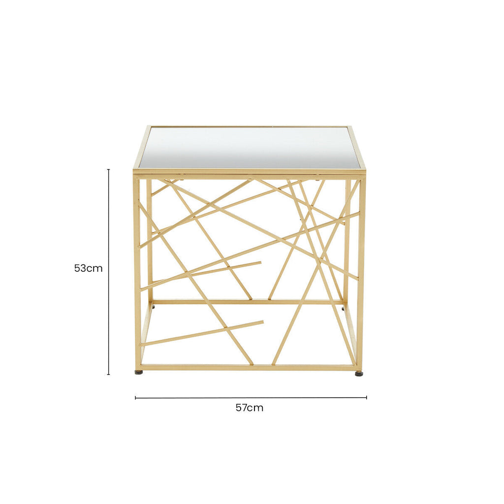 Gold Finish Metal Frame Side Table with Mirror Top | Farran