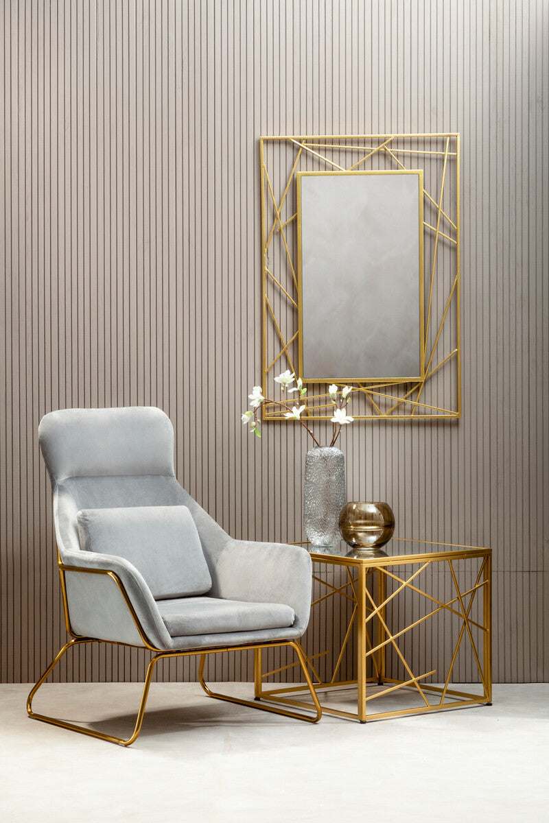 Gold Finish Metal Frame Side Table with Mirror Top | Farran