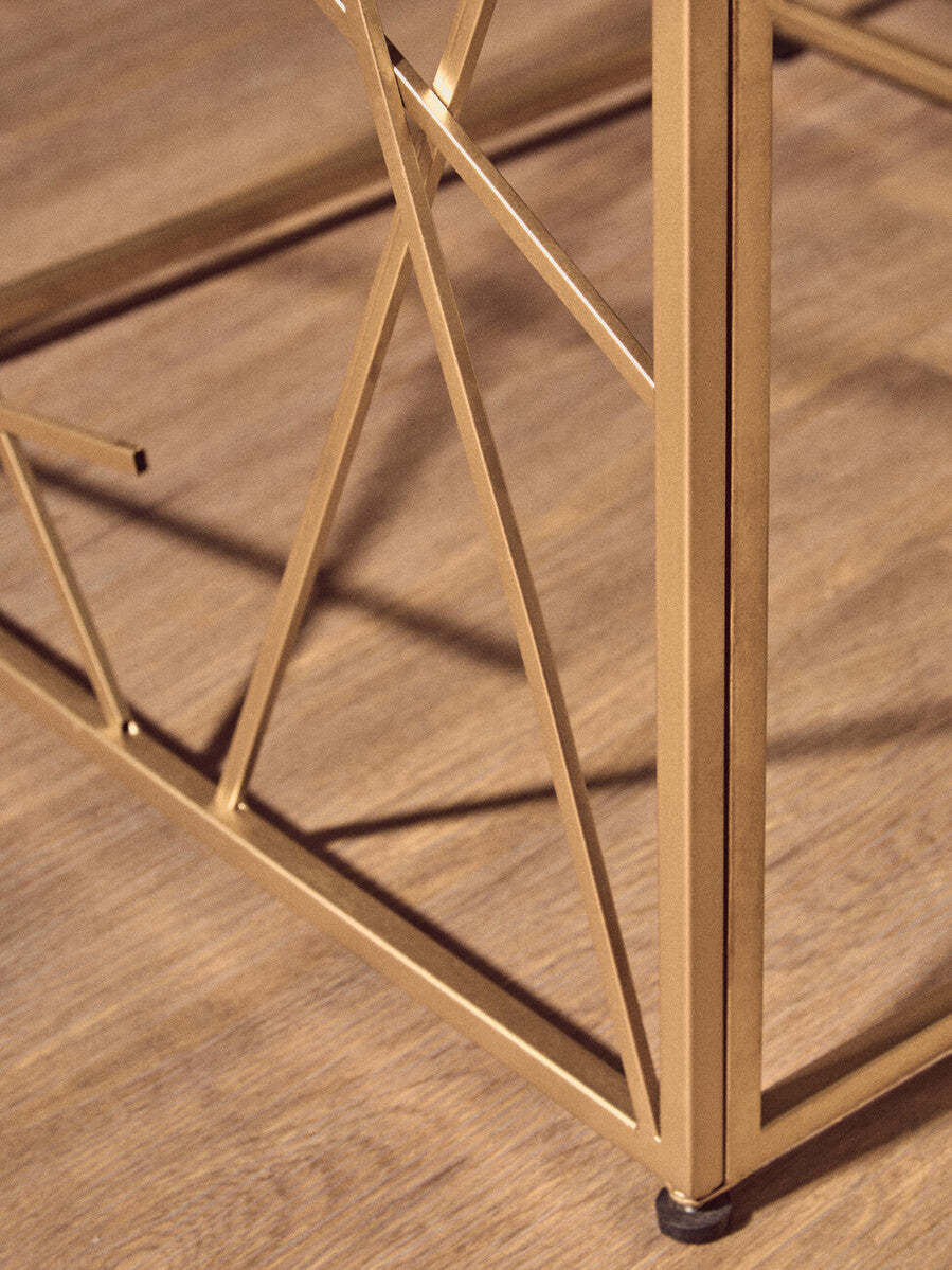 Gold Finish Metal Frame Side Table with Mirror Top | Farran