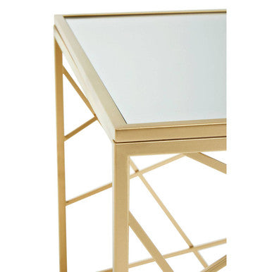 Gold Finish Metal Frame Side Table with Mirror Top | Farran