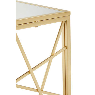 Gold Finish Metal Frame Side Table with Mirror Top | Farran