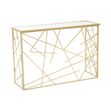Gold Finish Metal Frame Console Table with Mirror Top | Farran