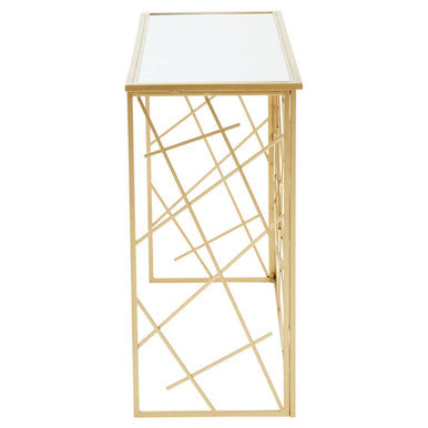 Gold Finish Metal Frame Console Table with Mirror Top | Farran