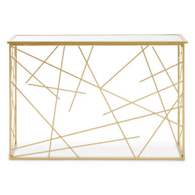 Gold Finish Metal Frame Console Table with Mirror Top | Farran