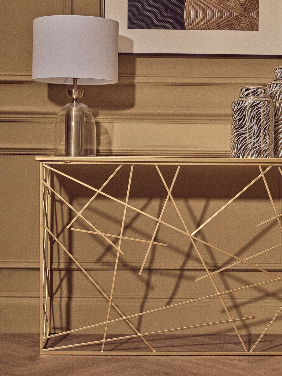Gold Finish Metal Frame Console Table with Mirror Top | Farran