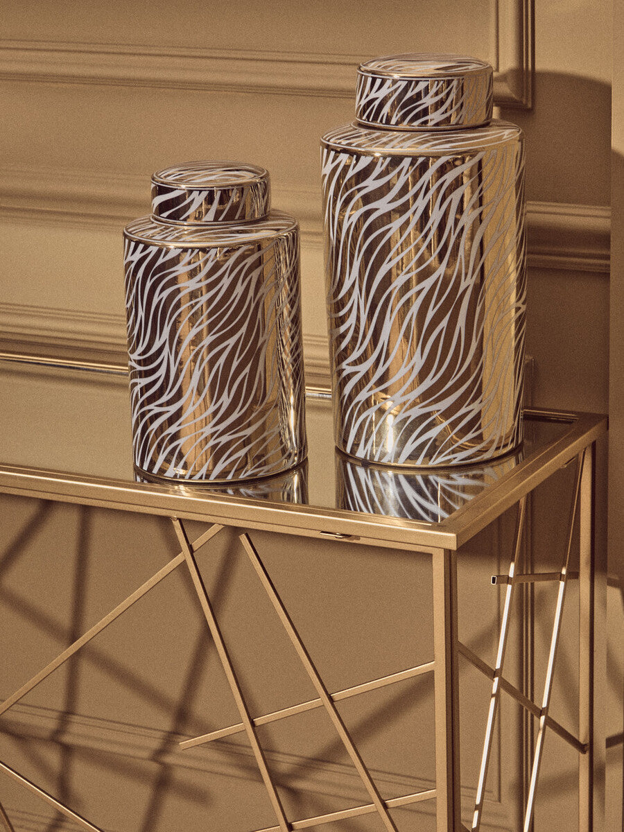Gold Finish Metal Frame Console Table with Mirror Top | Farran