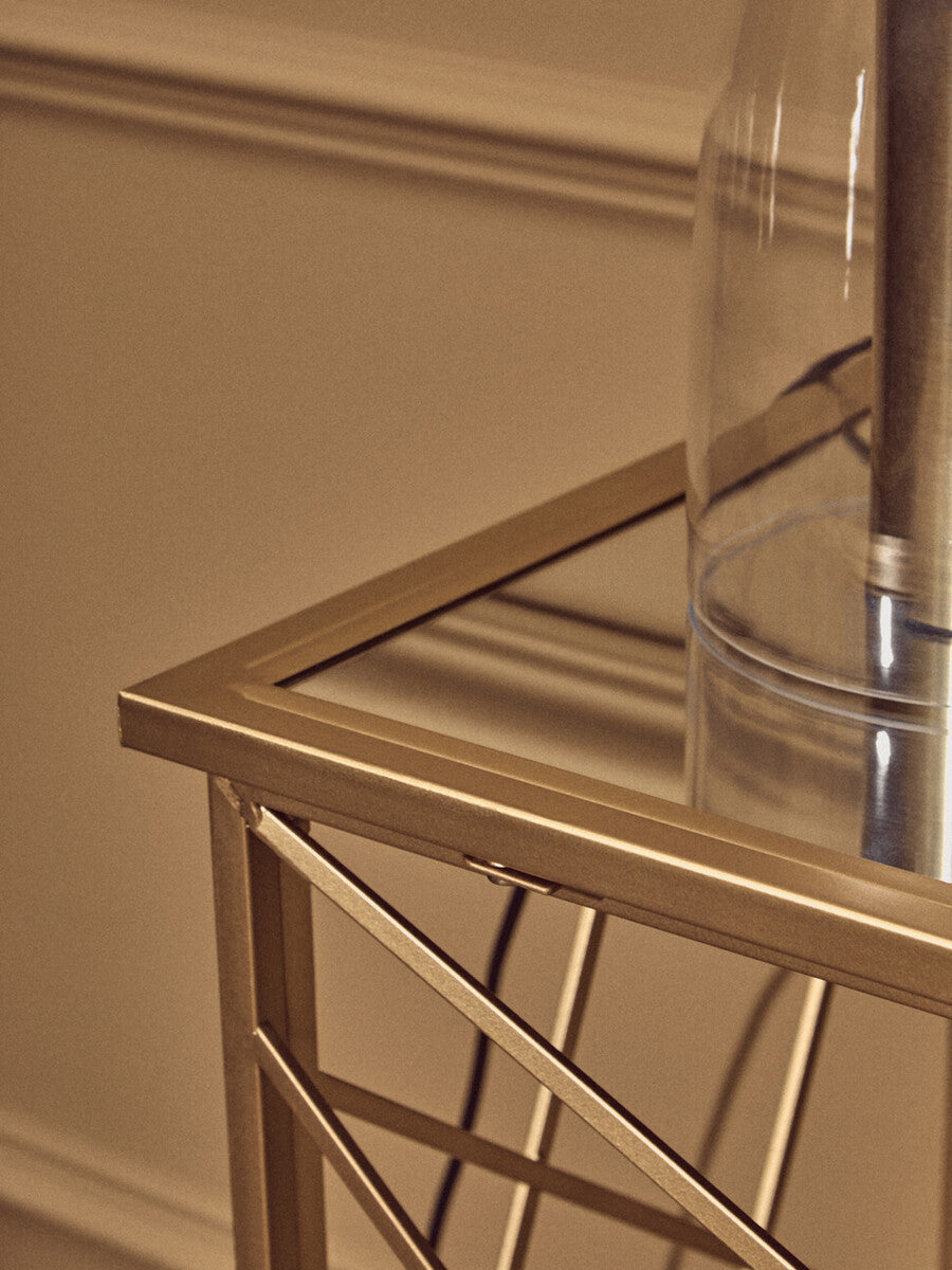 Gold Finish Metal Frame Console Table with Mirror Top | Farran