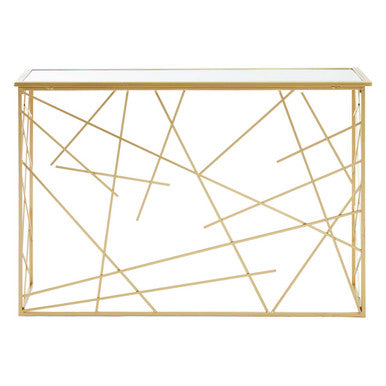 Gold Finish Metal Frame Console Table with Mirror Top | Farran
