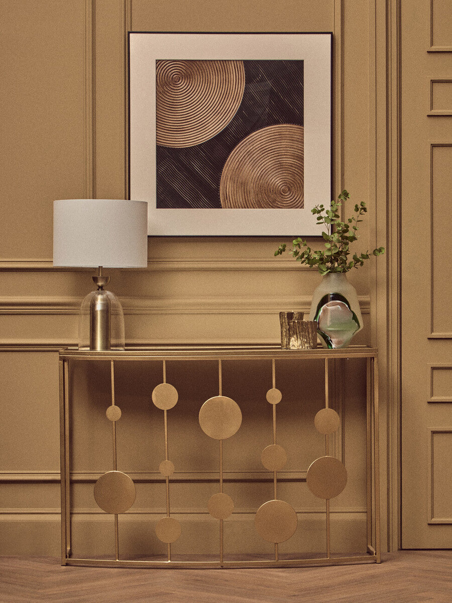 Champagne Gold Finish Metal Frame Console Table with Mirror Top | Farran