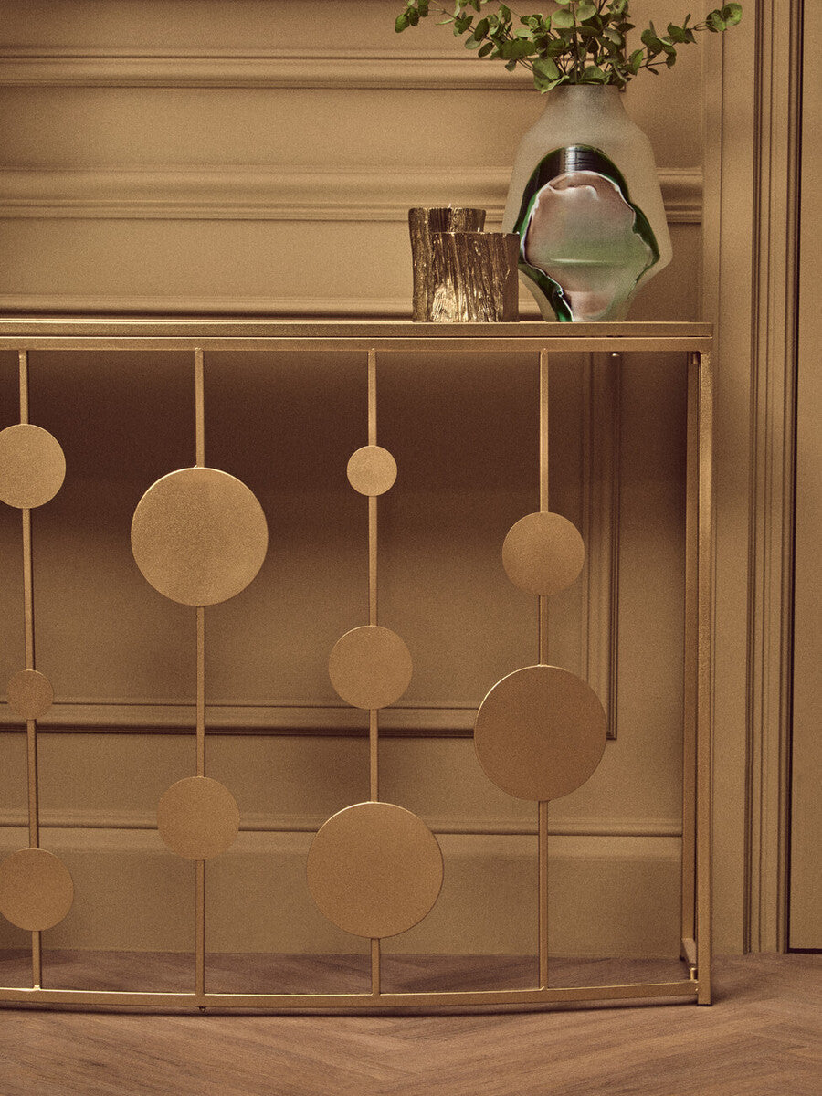 Champagne Gold Finish Metal Frame Console Table with Mirror Top | Farran