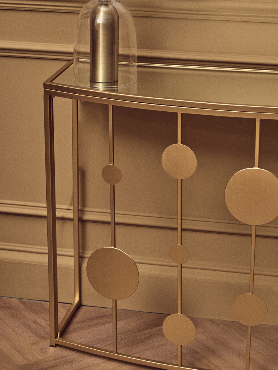 Champagne Gold Finish Metal Frame Console Table with Mirror Top | Farran