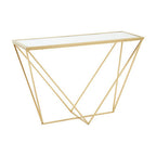 Gold Finish Metal Frame Rectangular Console Table with Glass Top | Farran