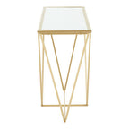 Gold Finish Metal Frame Rectangular Console Table with Glass Top | Farran