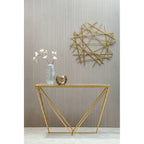 Gold Finish Metal Frame Rectangular Console Table with Glass Top | Farran