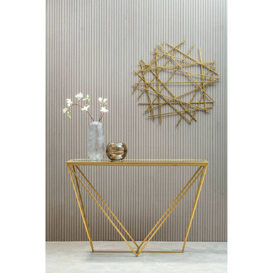 Gold Finish Metal Frame Rectangular Console Table with Glass Top | Farran