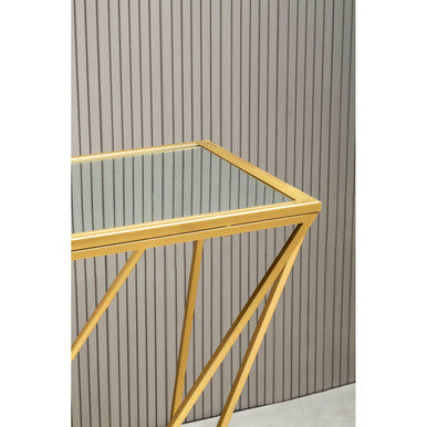 Gold Finish Metal Frame Rectangular Console Table with Glass Top | Farran