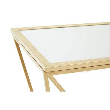 Gold Finish Metal Frame Rectangular Console Table with Glass Top | Farran