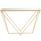 Gold Finish Metal Frame Rectangular Console Table with Glass Top | Farran