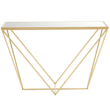 Gold Finish Metal Frame Rectangular Console Table with Glass Top | Farran