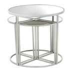 Set of 5 Glass Top Silver Finish Frame Nesting Tables with Geometric Design, Farran
