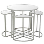 Set of 5 Glass Top Silver Finish Frame Nesting Tables with Geometric Design | Farran
