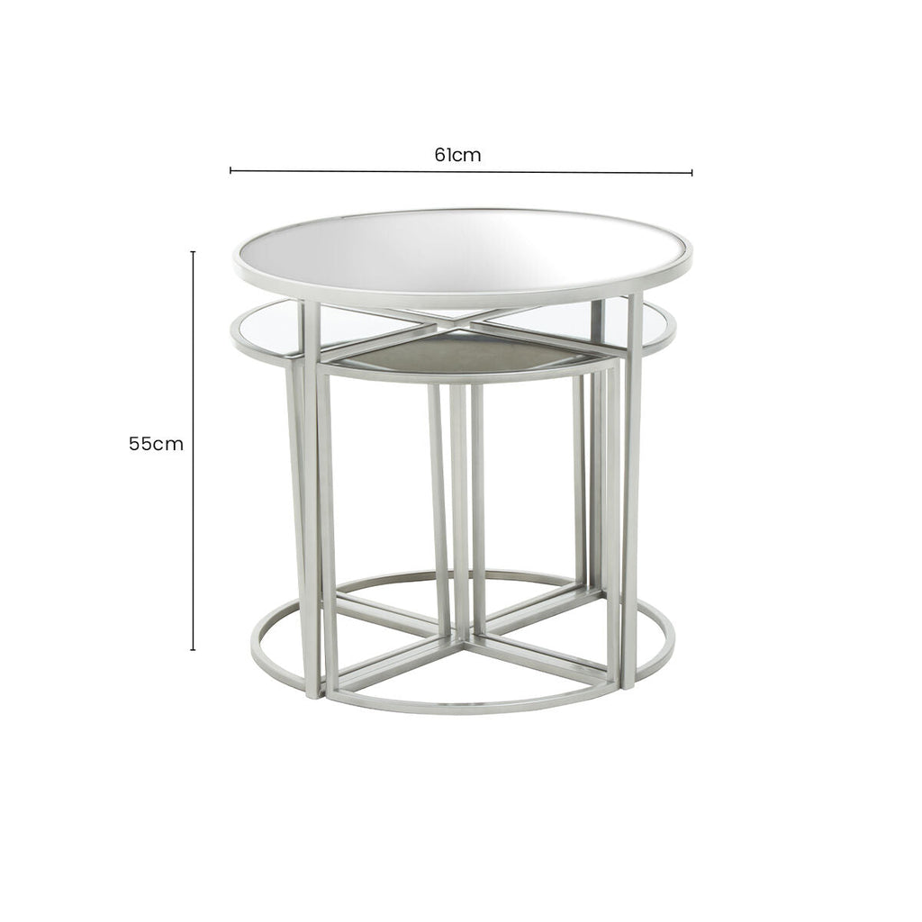 Set of 5 Glass Top Silver Finish Frame Nesting Tables with Geometric Design | Farran