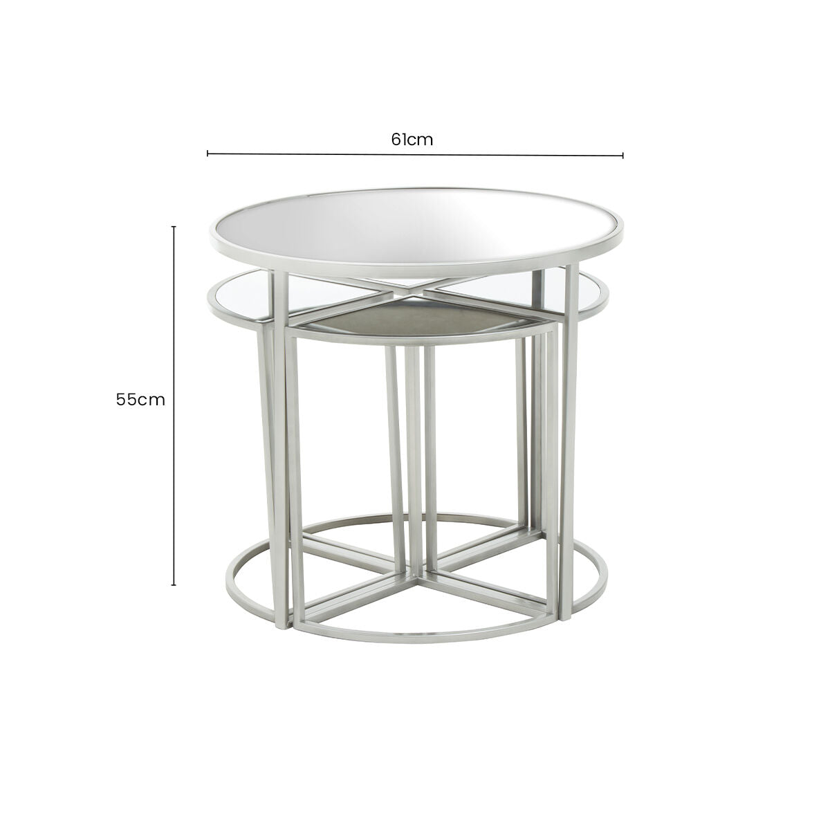 Set of 5 Glass Top Silver Finish Frame Nesting Tables with Geometric Design | Farran
