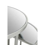 Set of 5 Glass Top Silver Finish Frame Nesting Tables with Geometric Design, Farran