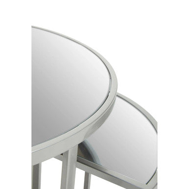 Set of 5 Glass Top Silver Finish Frame Nesting Tables with Geometric Design | Farran