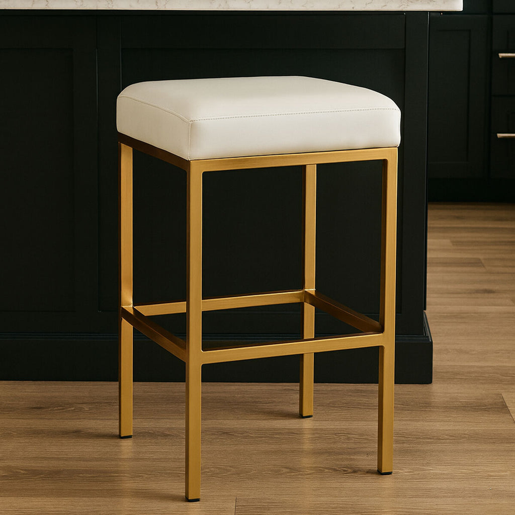 White and Gold Finish Bar Stool | Baina